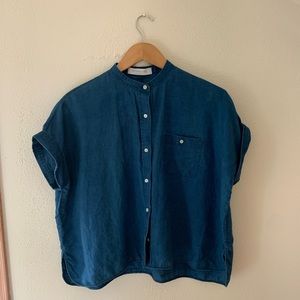 Everlane linen cropped button down